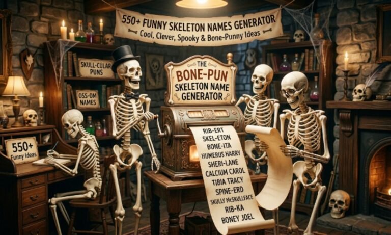 550+ Funny Skeleton Names Generator Cool, Clever, Spooky & Bone-Punny Ideas